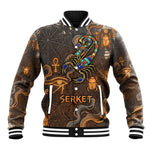 Serket Egyptian Baseball Jacket Jeweled Scorpion and Cobweb Motif in Mystical Egyptian