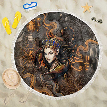 Serket Egyptian Beach Blanket Jeweled Scorpion and Cobweb Motif in Mystical Egyptian