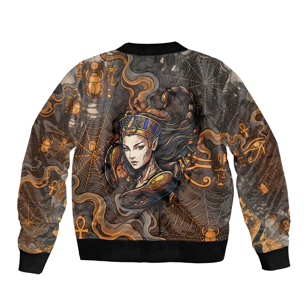 Serket Egyptian Bomber Jacket Jeweled Scorpion and Cobweb Motif in Mystical Egyptian