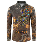 Serket Egyptian Button Sweatshirt Jeweled Scorpion and Cobweb Motif in Mystical Egyptian