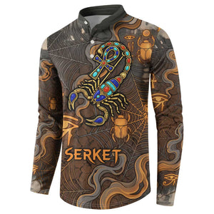 Serket Egyptian Button Sweatshirt Jeweled Scorpion and Cobweb Motif in Mystical Egyptian