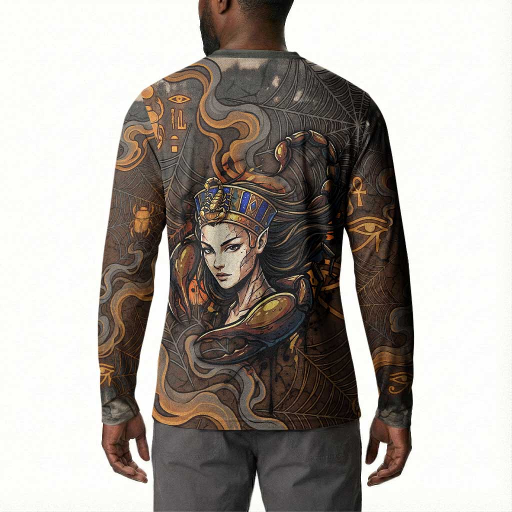 Serket Egyptian Button Sweatshirt Jeweled Scorpion and Cobweb Motif in Mystical Egyptian