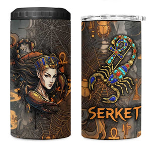 Serket Egyptian 4 in 1 Can Cooler Tumbler Jeweled Scorpion and Cobweb Motif in Mystical Egyptian