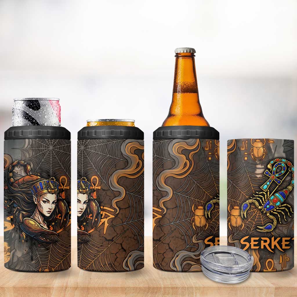 Serket Egyptian 4 in 1 Can Cooler Tumbler Jeweled Scorpion and Cobweb Motif in Mystical Egyptian