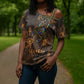 Serket Egyptian Cross Shoulder Shirt Jeweled Scorpion and Cobweb Motif in Mystical Egyptian