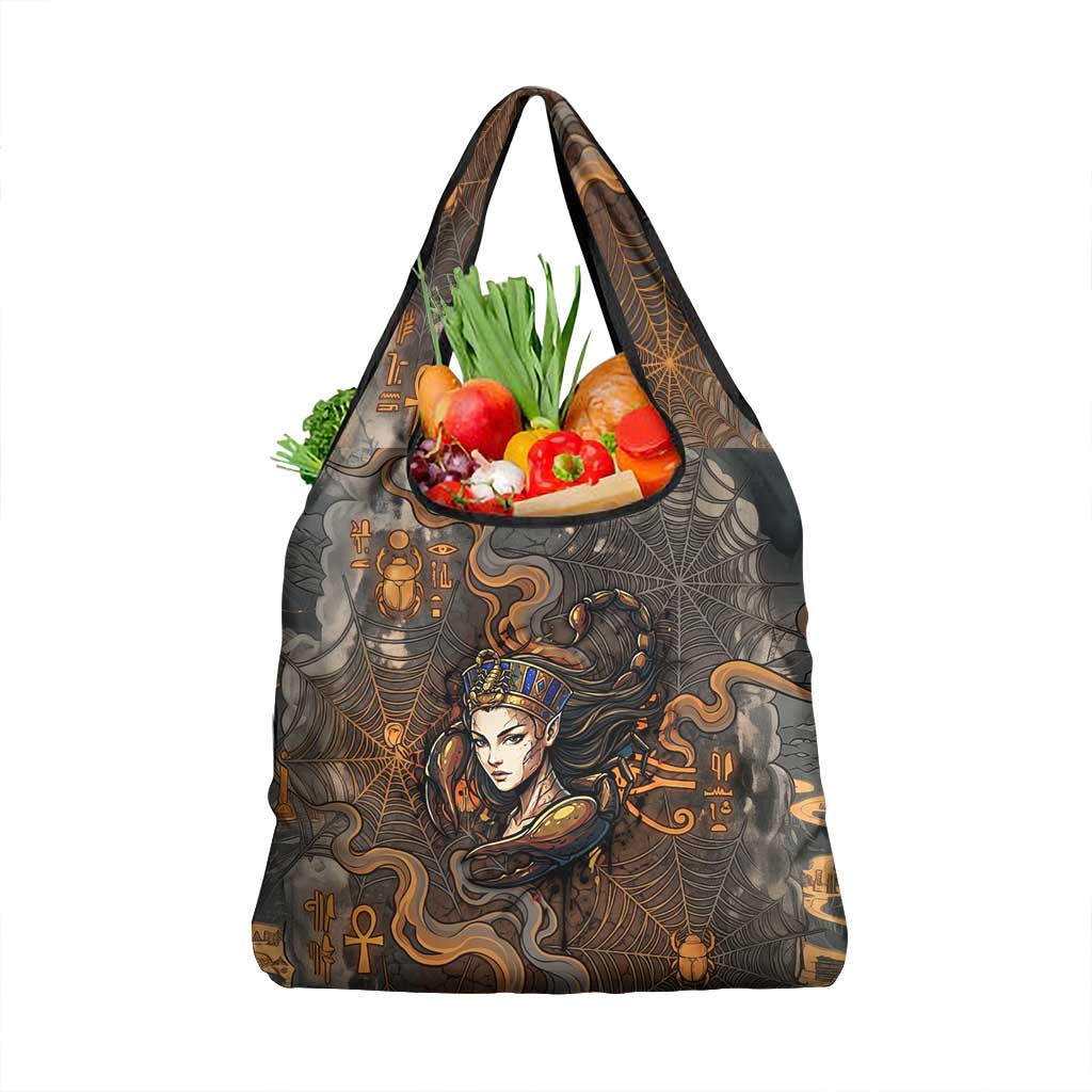 Serket Egyptian Grocery Bag Jeweled Scorpion and Cobweb Motif in Mystical Egyptian