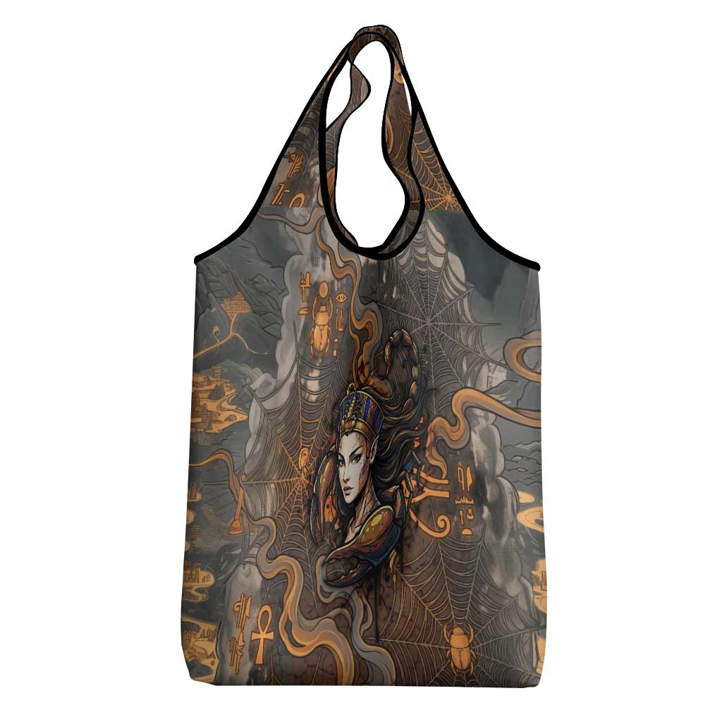 Serket Egyptian Grocery Bag Jeweled Scorpion and Cobweb Motif in Mystical Egyptian