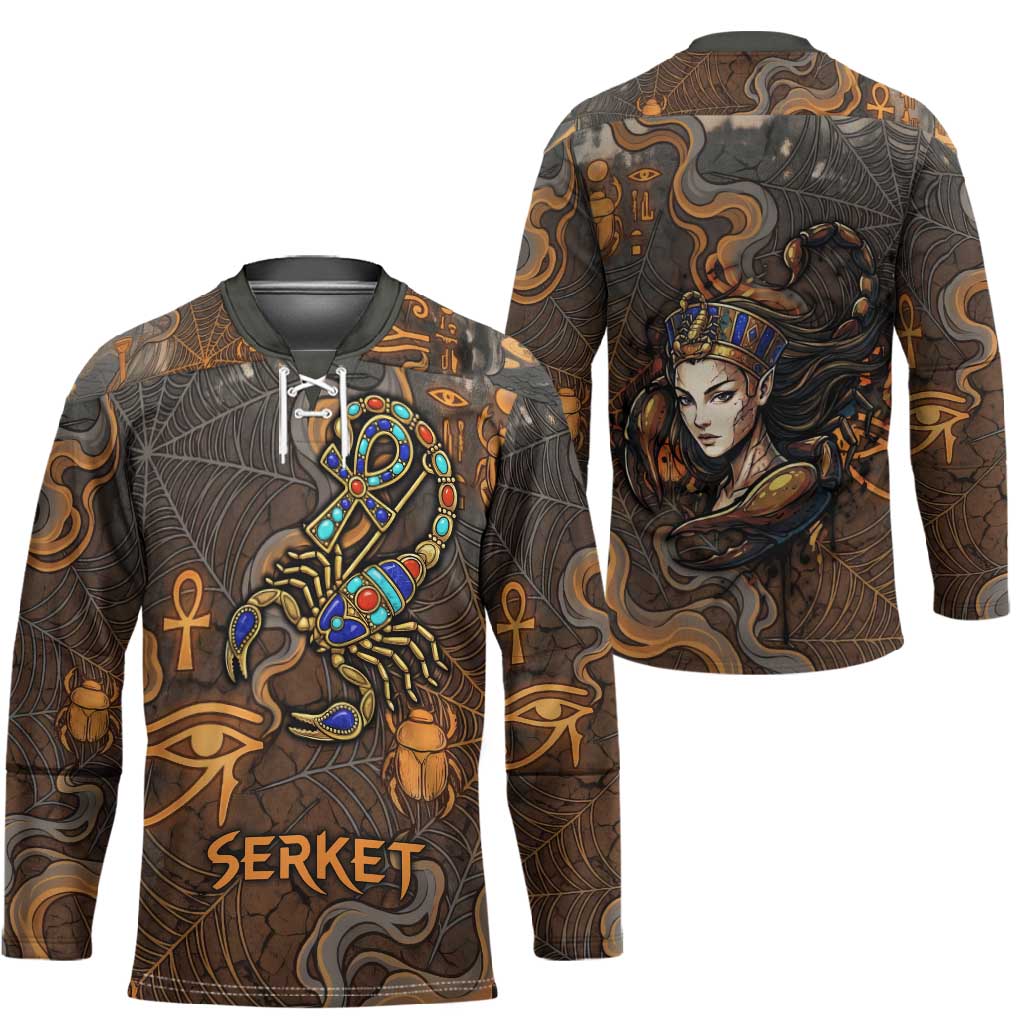 Serket Egyptian Hockey Jersey Jeweled Scorpion and Cobweb Motif in Mystical Egyptian