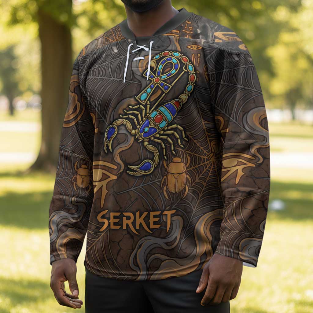 Serket Egyptian Hockey Jersey Jeweled Scorpion and Cobweb Motif in Mystical Egyptian