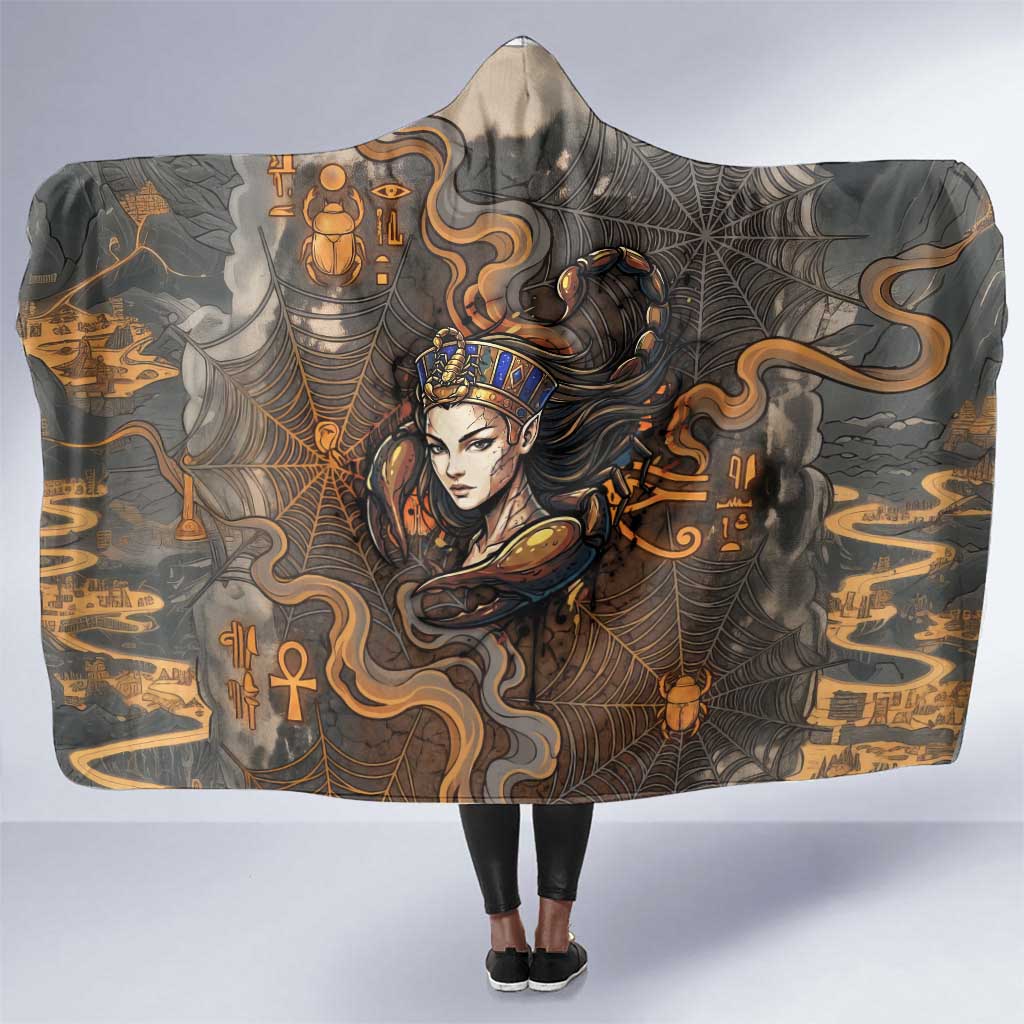 Serket Egyptian Hooded Blanket Jeweled Scorpion and Cobweb Motif in Mystical Egyptian