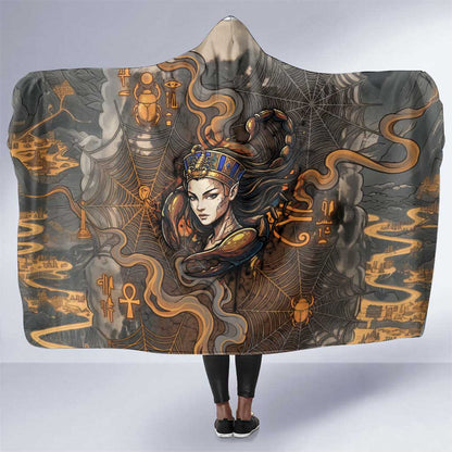 Serket Egyptian Hooded Blanket Jeweled Scorpion and Cobweb Motif in Mystical Egyptian