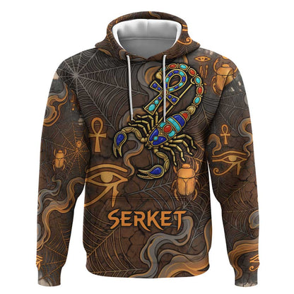 Serket Egyptian Hoodie Jeweled Scorpion and Cobweb Motif in Mystical Egyptian