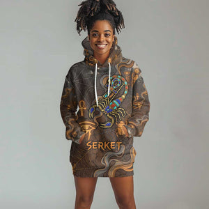 Serket Egyptian Hoodie Dress Jeweled Scorpion and Cobweb Motif in Mystical Egyptian