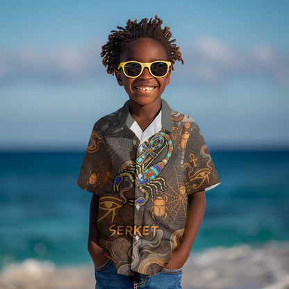 Serket Egyptian Kid Hawaiian Shirt Jeweled Scorpion and Cobweb Motif in Mystical Egyptian