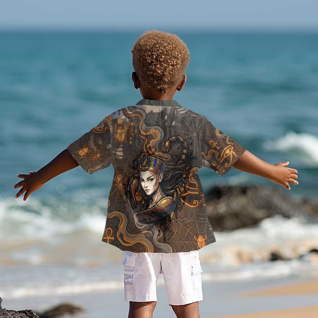 Serket Egyptian Kid Hawaiian Shirt Jeweled Scorpion and Cobweb Motif in Mystical Egyptian