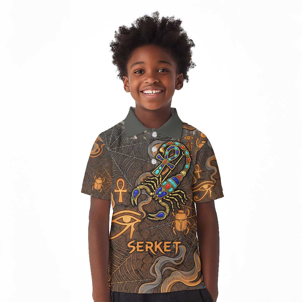Serket Egyptian Kid Polo Shirt Jeweled Scorpion and Cobweb Motif in Mystical Egyptian