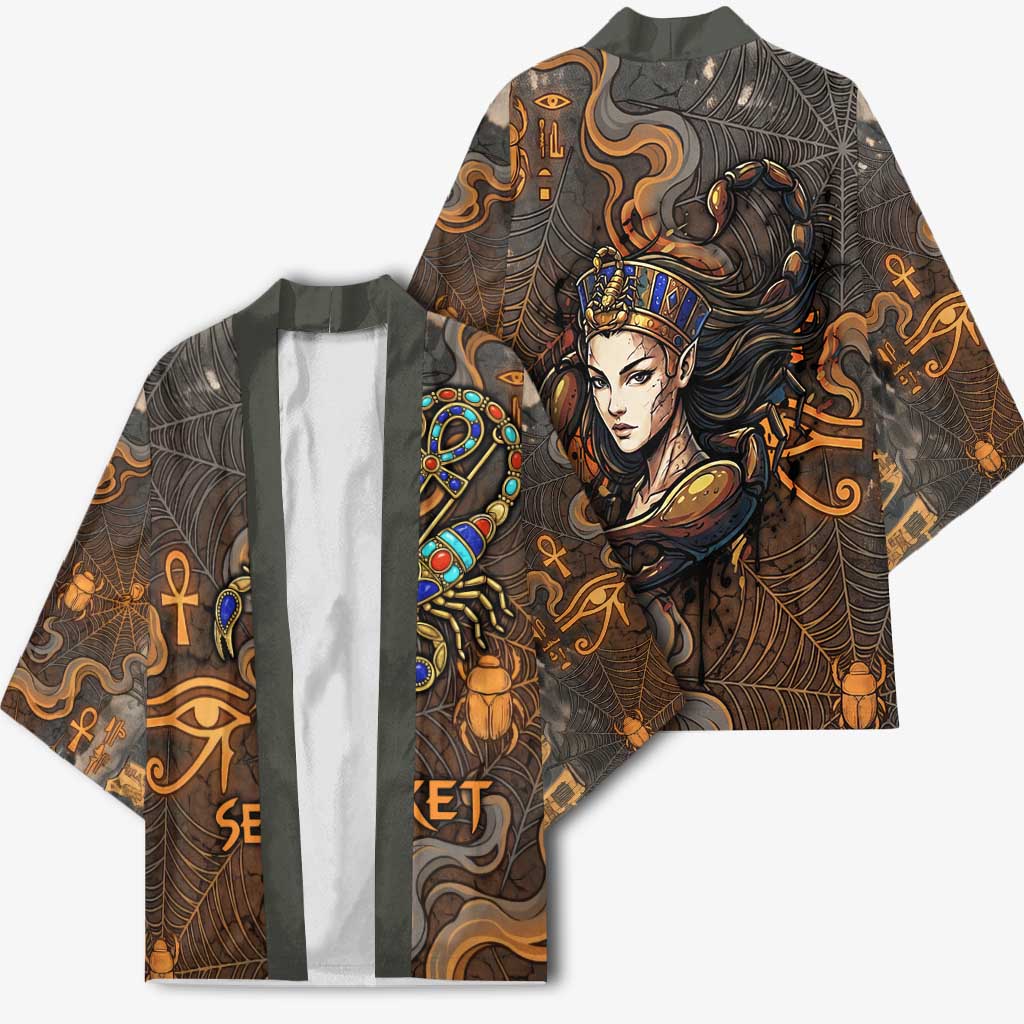 Serket Egyptian Kimono Jeweled Scorpion and Cobweb Motif in Mystical Egyptian