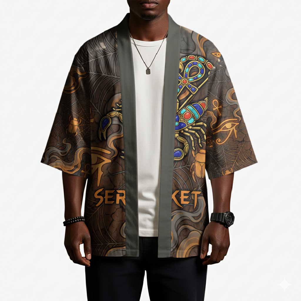 Serket Egyptian Kimono Jeweled Scorpion and Cobweb Motif in Mystical Egyptian