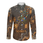 Serket Egyptian Long Sleeve Button Shirt Jeweled Scorpion and Cobweb Motif in Mystical Egyptian