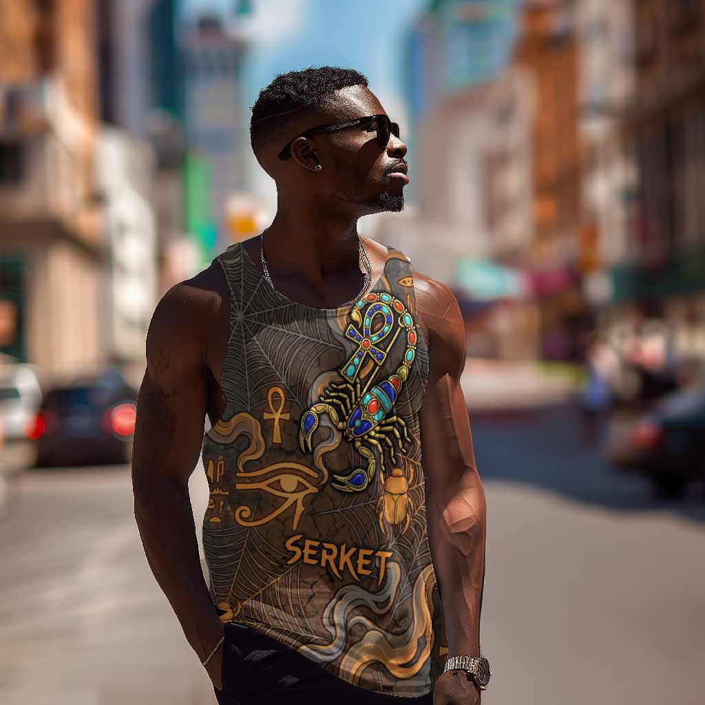 Serket Egyptian Men Tank Top Jeweled Scorpion and Cobweb Motif in Mystical Egyptian