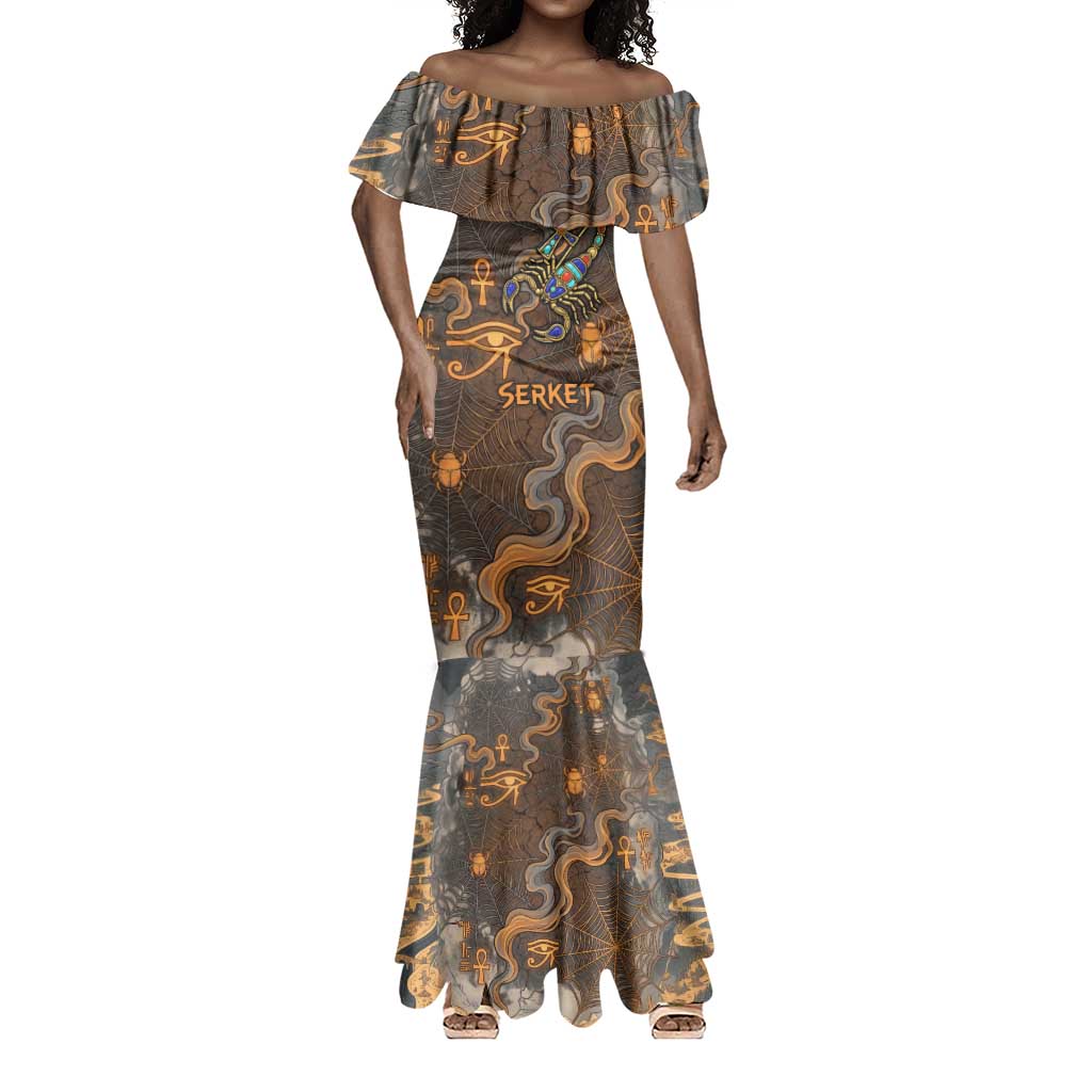 Serket Egyptian Mermaid Dress Jeweled Scorpion and Cobweb Motif in Mystical Egyptian