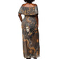 Serket Egyptian Off Shoulder Maxi Dress Jeweled Scorpion and Cobweb Motif in Mystical Egyptian