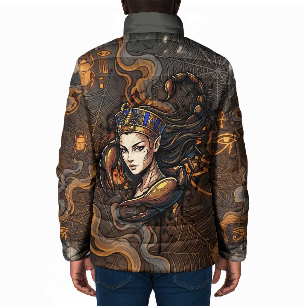 Serket Egyptian Padded Jacket Jeweled Scorpion and Cobweb Motif in Mystical Egyptian