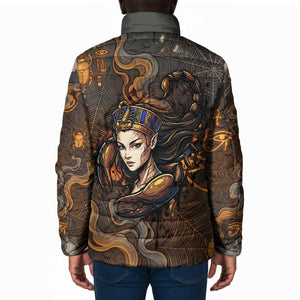 Serket Egyptian Padded Jacket Jeweled Scorpion and Cobweb Motif in Mystical Egyptian