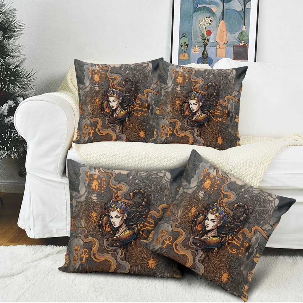 Serket Egyptian Pillow Cover Jeweled Scorpion and Cobweb Motif in Mystical Egyptian