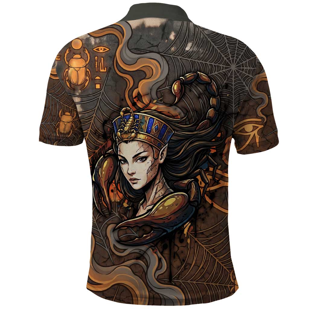 Serket Egyptian Polo Shirt Jeweled Scorpion and Cobweb Motif in Mystical Egyptian