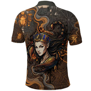 Serket Egyptian Polo Shirt Jeweled Scorpion and Cobweb Motif in Mystical Egyptian