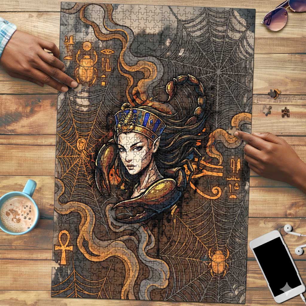 Serket Egyptian Puzzle Jeweled Scorpion and Cobweb Motif in Mystical Egyptian