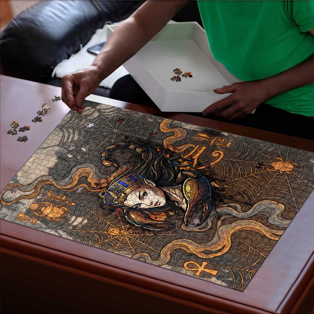 Serket Egyptian Puzzle Jeweled Scorpion and Cobweb Motif in Mystical Egyptian