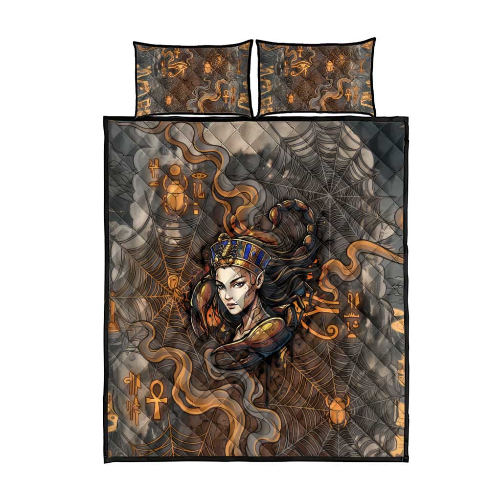 Serket Egyptian Quilt Bed Set Jeweled Scorpion and Cobweb Motif in Mystical Egyptian