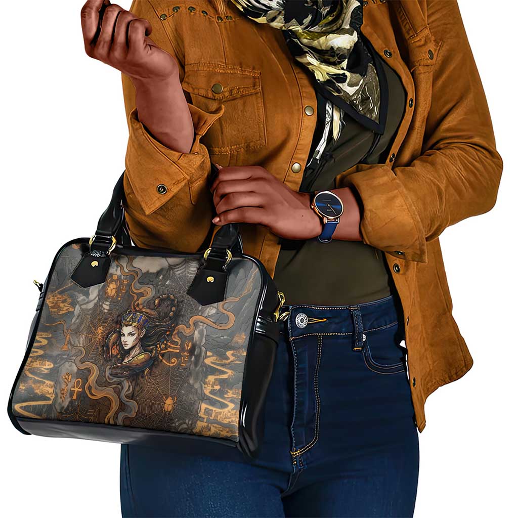 Serket Egyptian Shoulder Handbag Jeweled Scorpion and Cobweb Motif in Mystical Egyptian