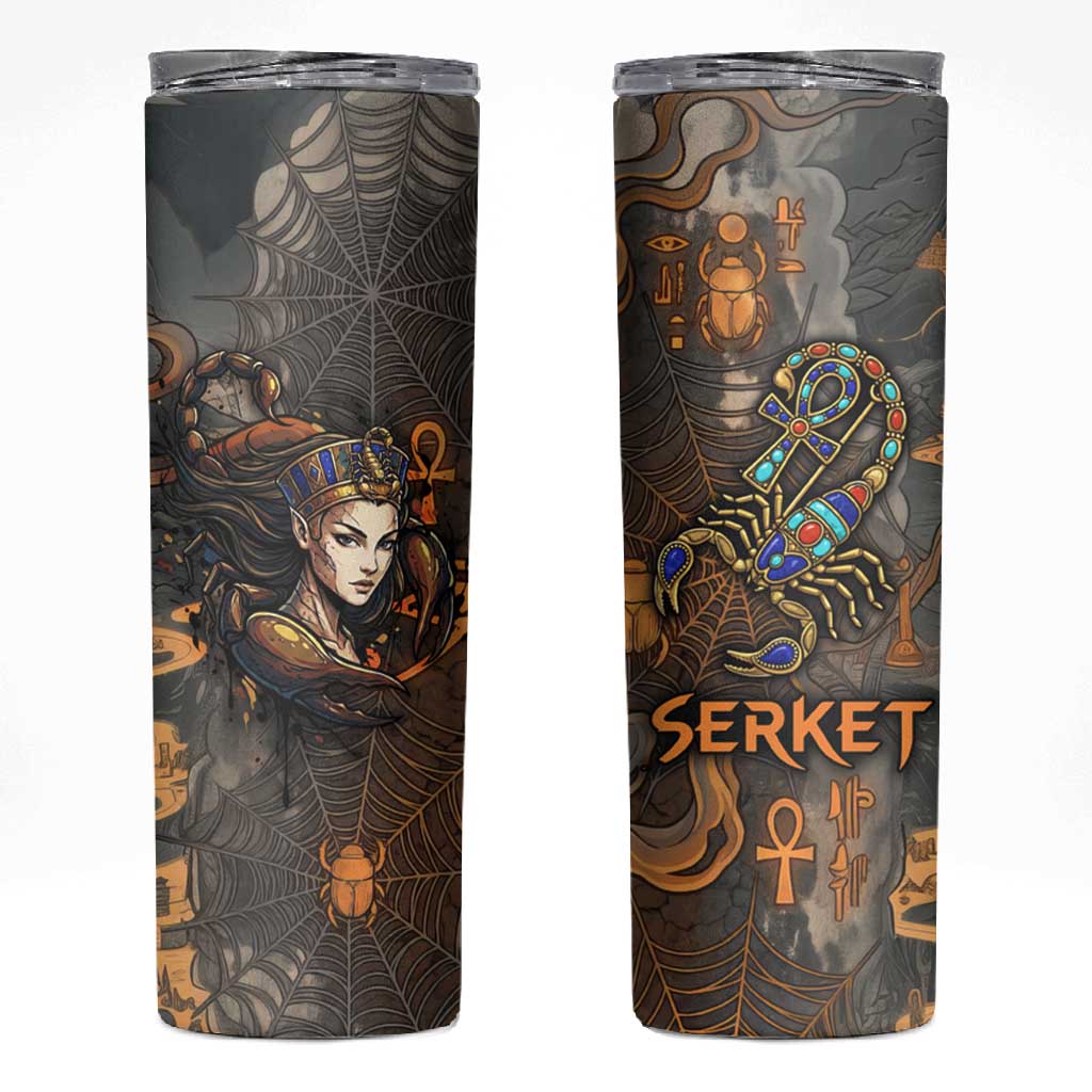 Serket Egyptian Skinny Tumbler Jeweled Scorpion and Cobweb Motif in Mystical Egyptian