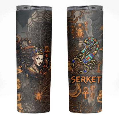 Serket Egyptian Skinny Tumbler Jeweled Scorpion and Cobweb Motif in Mystical Egyptian