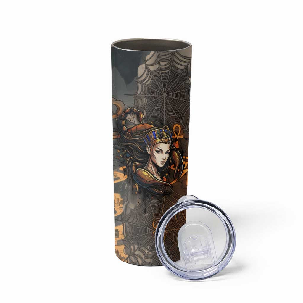 Serket Egyptian Skinny Tumbler Jeweled Scorpion and Cobweb Motif in Mystical Egyptian