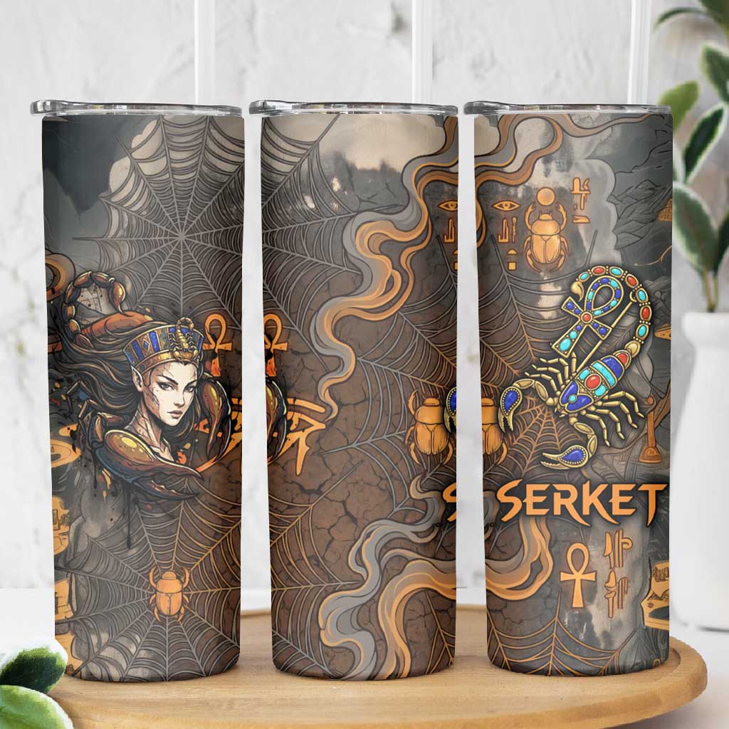 Serket Egyptian Skinny Tumbler Jeweled Scorpion and Cobweb Motif in Mystical Egyptian