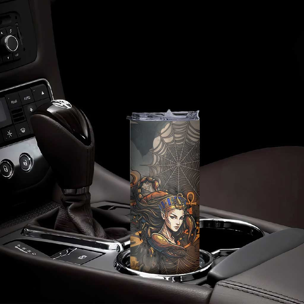 Serket Egyptian Skinny Tumbler Jeweled Scorpion and Cobweb Motif in Mystical Egyptian