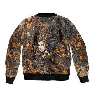 Serket Egyptian Sleeve Zip Bomber Jacket Jeweled Scorpion and Cobweb Motif in Mystical Egyptian
