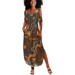 Serket Egyptian Summer Maxi Dress Jeweled Scorpion and Cobweb Motif in Mystical Egyptian