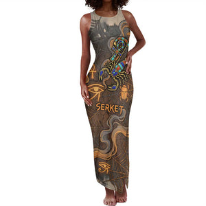 Serket Egyptian Tank Maxi Dress Jeweled Scorpion and Cobweb Motif in Mystical Egyptian