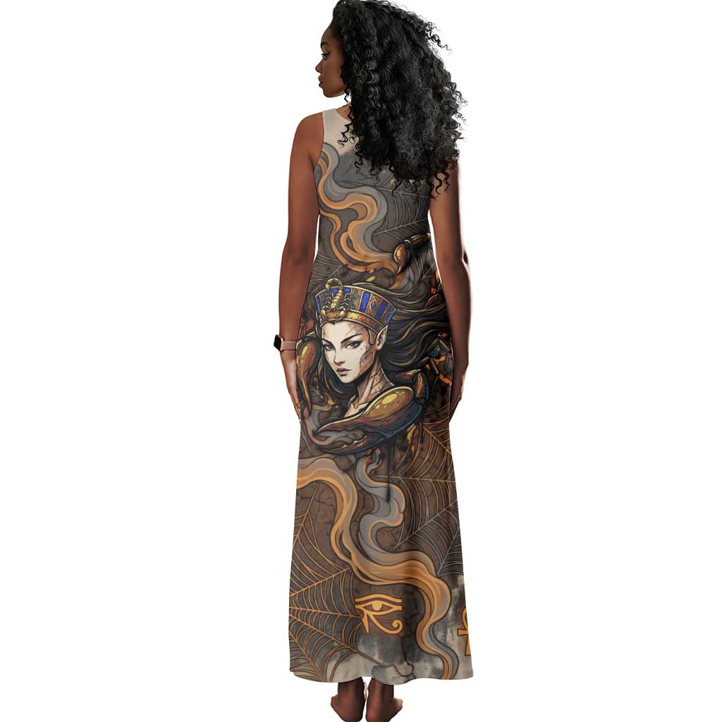 Serket Egyptian Tank Maxi Dress Jeweled Scorpion and Cobweb Motif in Mystical Egyptian