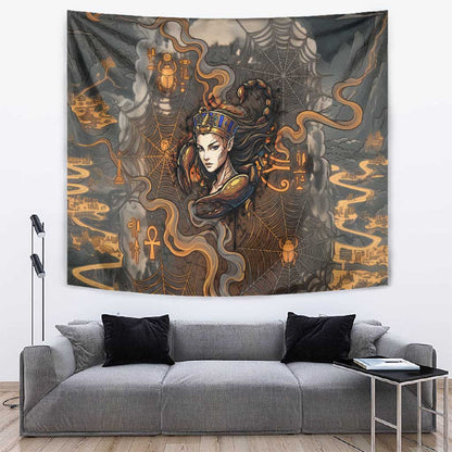 Serket Egyptian Tapestry Jeweled Scorpion and Cobweb Motif in Mystical Egyptian