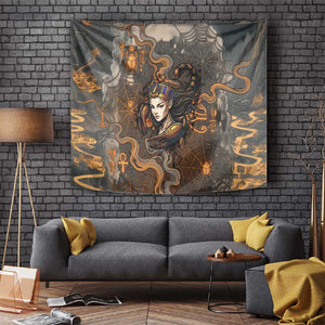 Serket Egyptian Tapestry Jeweled Scorpion and Cobweb Motif in Mystical Egyptian