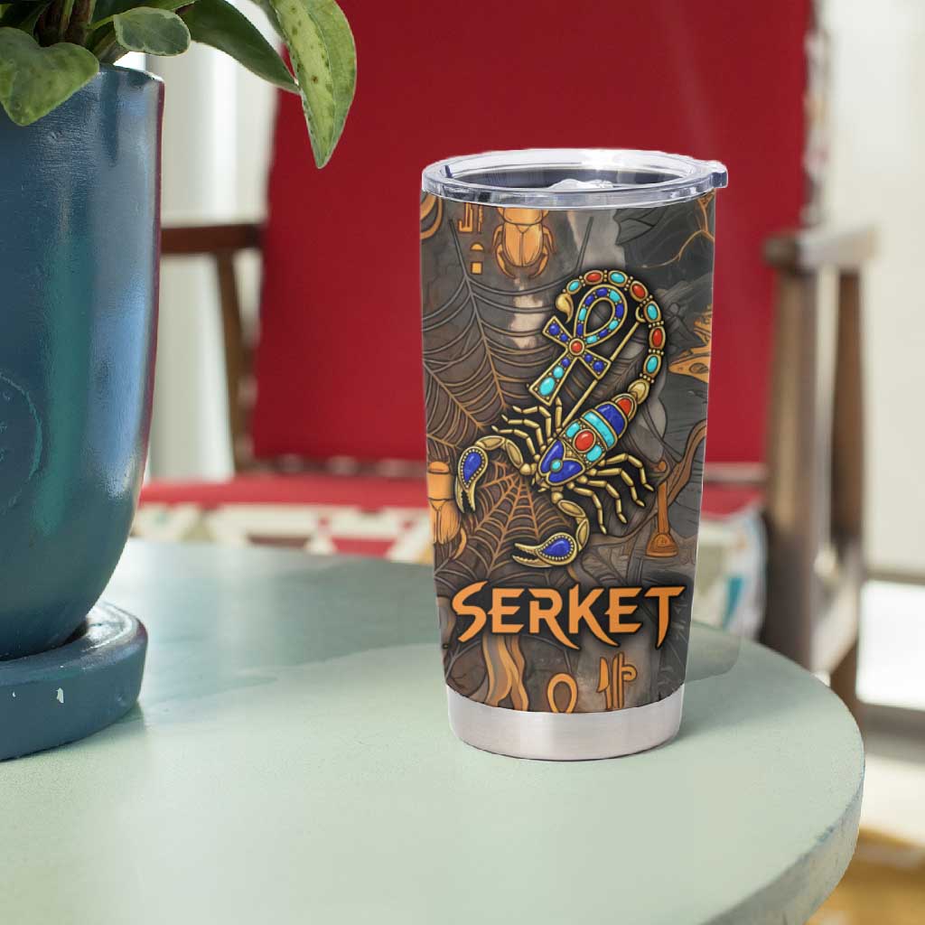 Serket Egyptian Tumbler Cup Jeweled Scorpion and Cobweb Motif in Mystical Egyptian