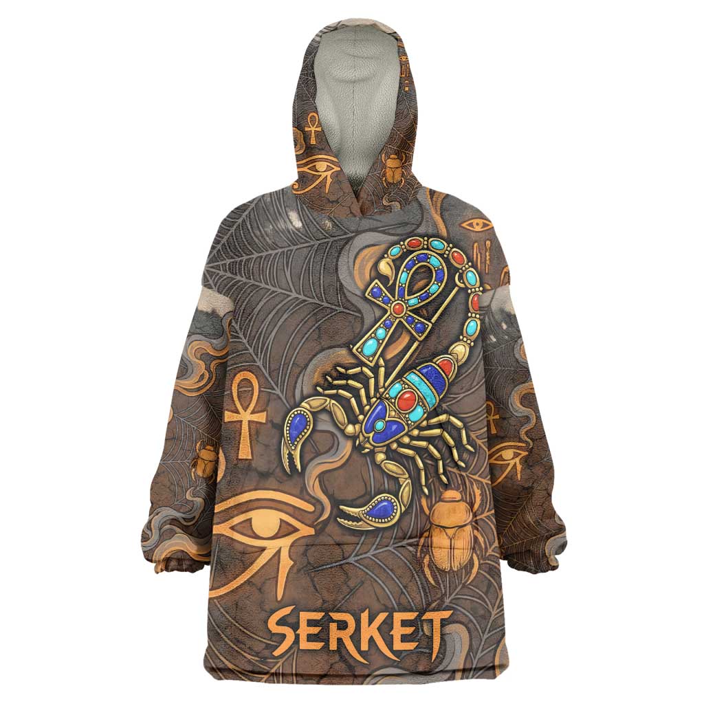 Serket Egyptian Wearable Blanket Hoodie Jeweled Scorpion and Cobweb Motif in Mystical Egyptian