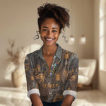 Serket Egyptian Women Casual Shirt Jeweled Scorpion and Cobweb Motif in Mystical Egyptian