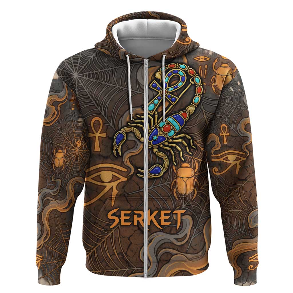 Serket Egyptian Zip Hoodie Jeweled Scorpion and Cobweb Motif in Mystical Egyptian
